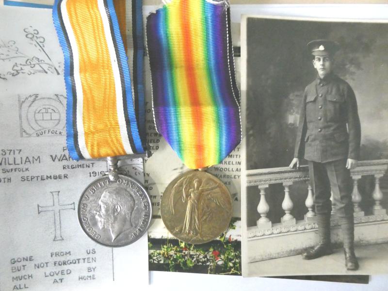 BRITISH WAR AND VICTORY MEDALS-TO WAKELING-SUFFOLK REGIMENT-DUED OF WOUNDS 20TH SEPTEMBER 1916