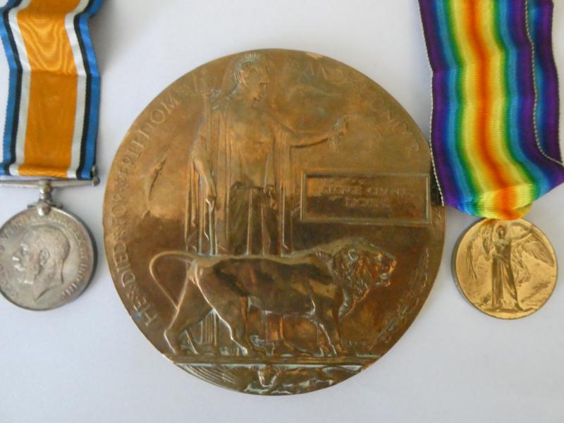 BRITISH WAR AND VICTORY MEDALS-BRONZE MEMORIAL PLAQUE-TO DICKENS-MANCHESTER REGIMENT
