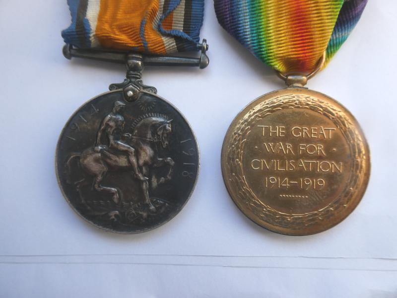 BRITISH WAR AND VICTORY MEDALS TO HALL-NOTTS AND DERBY REGT -LATER R.A.F. DIED IN AN AGRICULTURAL ACCIDENT