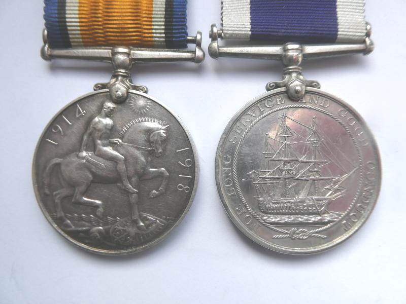 BRITISH WAR MEDAL AND LONG SERVICE MEDAL TO HILLIER-(OR GHILLYER)ROYAL NAVY-SERVED WW1 ON H.M.S.TIGER AND SAW ACTION AT DOGGER BANK AND JUTLAND