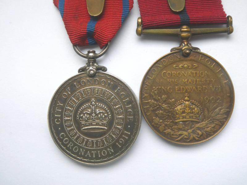 CITY OF LONDON POLICE PAIR-1902 CORONATION AND 1911 CORONATION-TO P.C.A RING